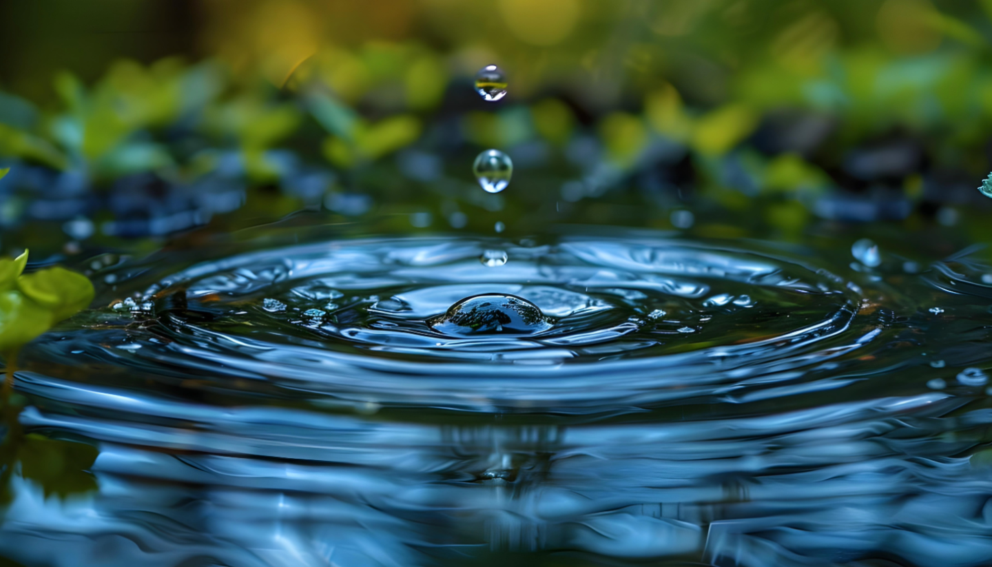 water droplets surrounded by plants