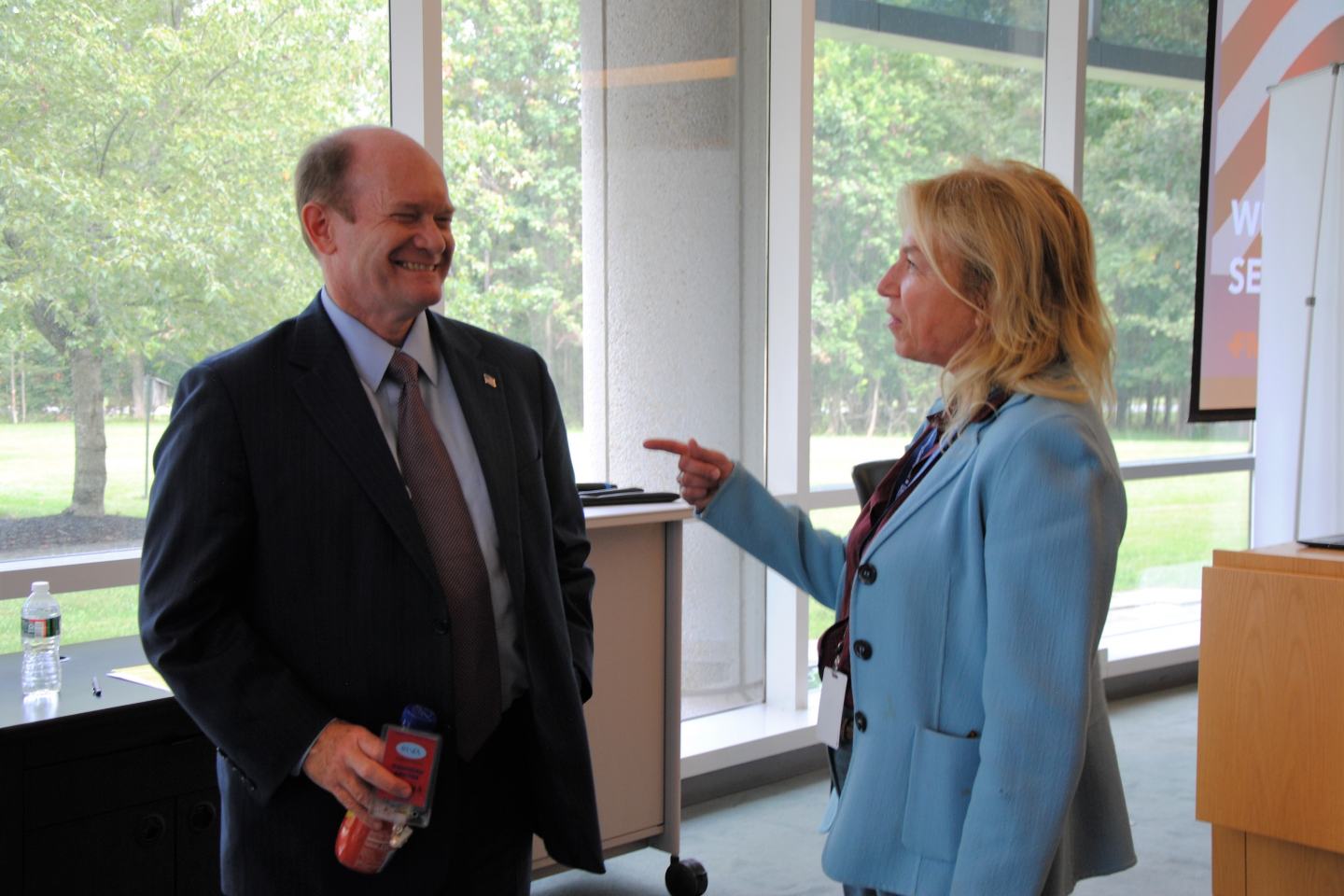 Chris Coons with Kathy Shelton, VP and Chief Technology Officer