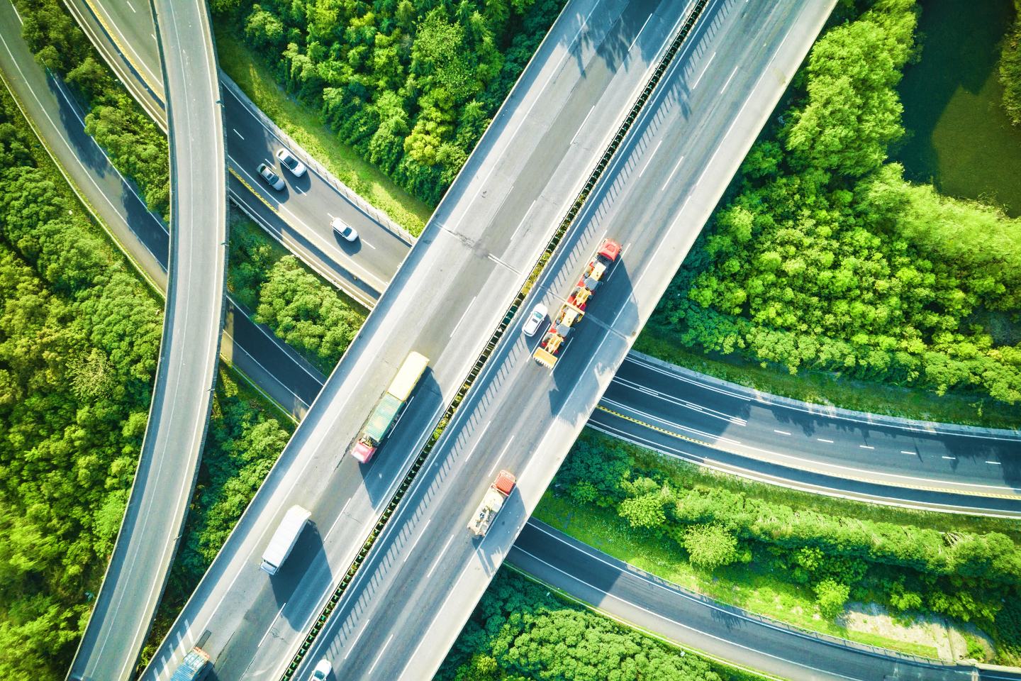 Aerial view of road. Sustainability green technology.