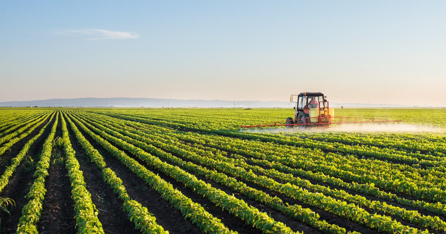 Tractor in soybean field